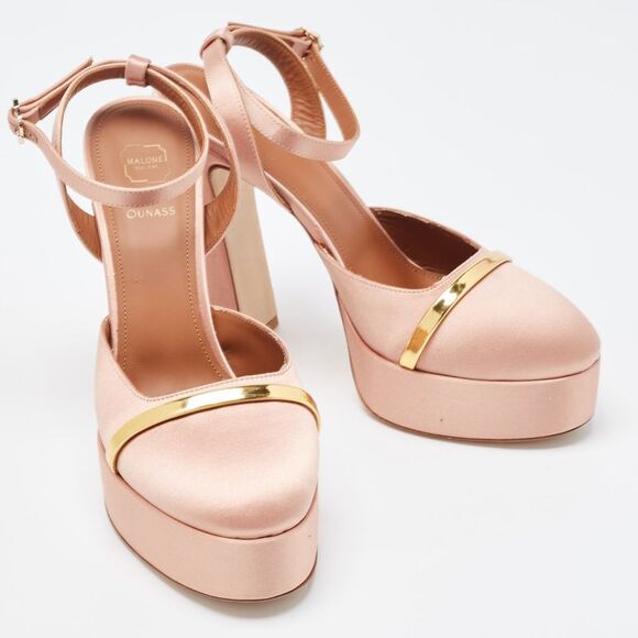 Malone Souliers Pink/Gold Satin Platform Mora Pumps Size 39 - Picture 4 of 4